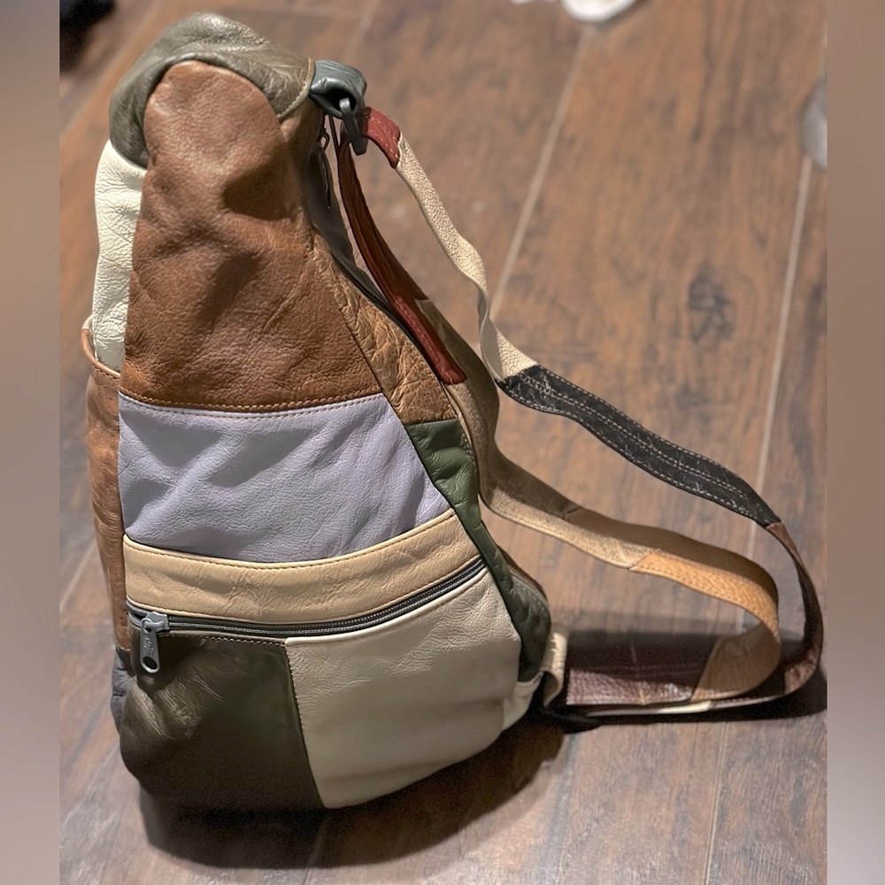 VTG 90's Gray Brown Cream Red Navy Sling Kidney Bag Theather Mexico Patch Work